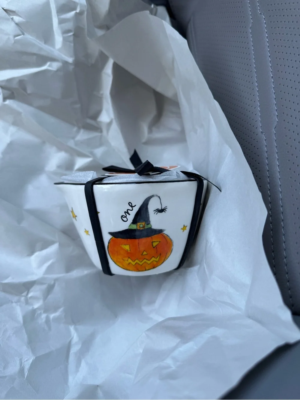 Rae Dunn Halloween Pumpkin Ceramic measuring cups- White and Orange